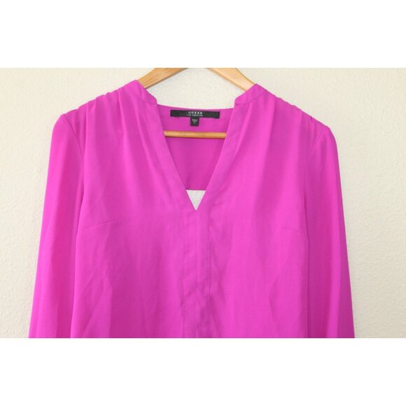 Guess Womens Pink Long Sleeve V Neck Cutout Back Blouse S - Picture 2 of 5